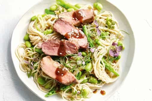 Plum And Ginger Glazed Lamb With Soba Noodle Salad