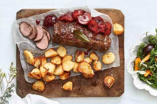 Plum And Mustard Beef With Duck Fat Potatoes