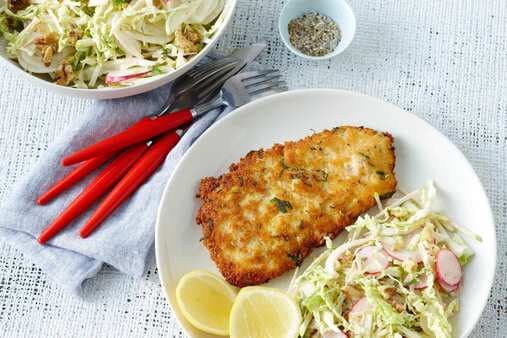 Pork And Sage Schnitzels With Apple And Fennel Coleslaw