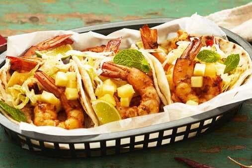 Prawn And Pineapple Tacos With Almond Sour Cream