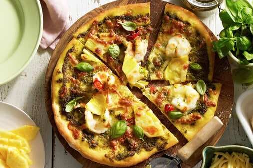 Prawn Pizza With Pineapple And Pesto