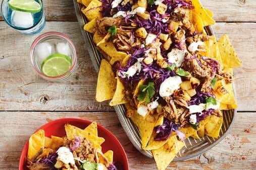 Pulled Pork Cabbage And Caramelised Pineapple Nachos