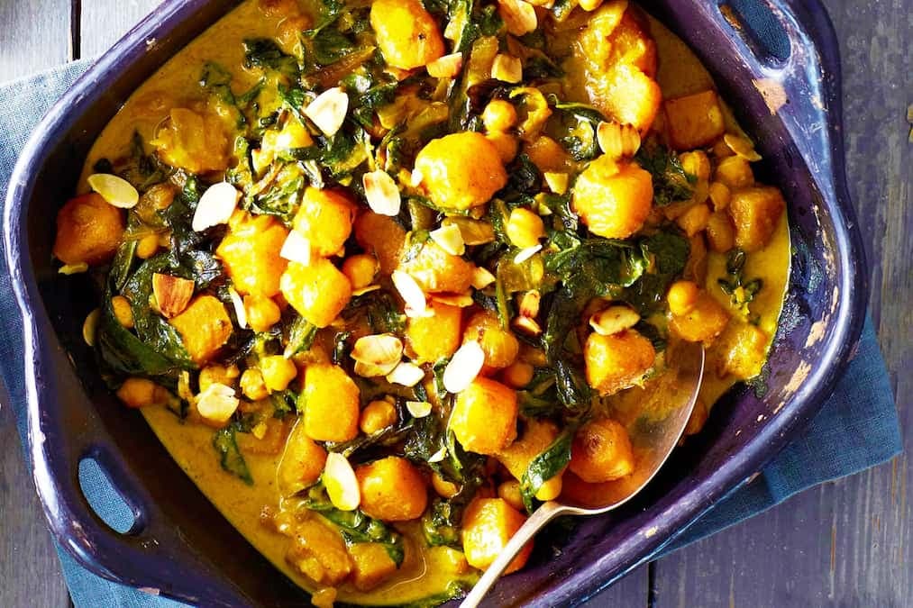 Pumpkin Curry With Chickpeas Silverbeet And Almonds