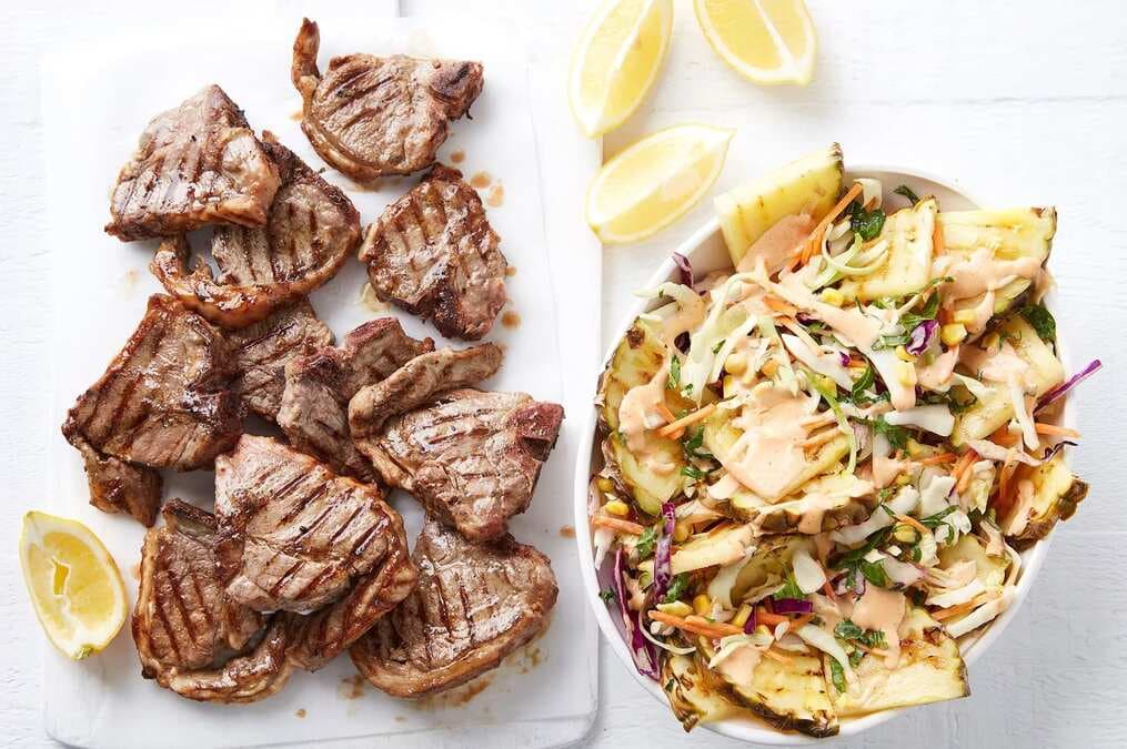 Quick Garlic Lamb With Chargrilled Pineapple Slaw