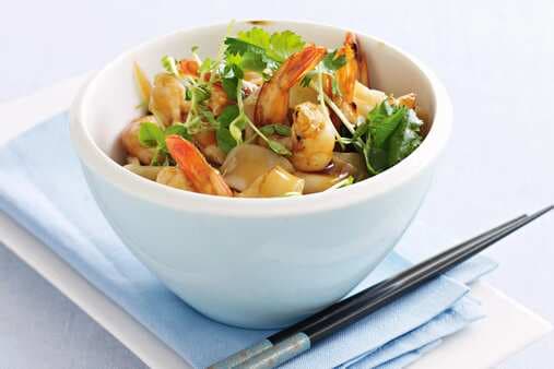 Rice Noodle & Prawn Stir-Fry With Snow Pea Sprouts