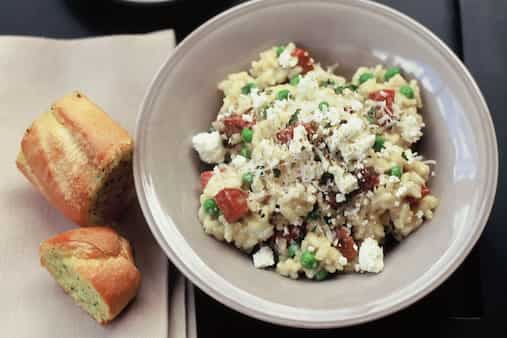Risotto With Chorizo Goats' Cheese And Peas