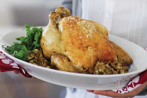 Roast Chicken With Pistachio And Cranberry Stuffing