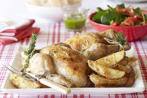 Roast Chickens With Lemon-Thyme Stuffing And Gravy