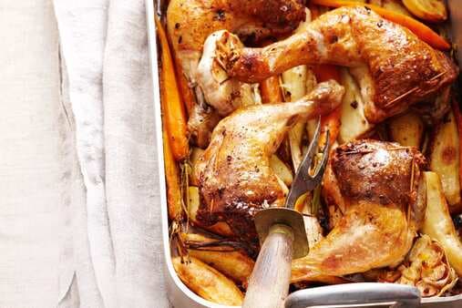 Roast Lemon & Almond Chicken With Baby Vegetables