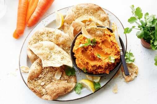 Roasted Carrot Dip With Homemade Flatbreads