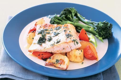 Roasted Fish & Vegetables With Herb Butter