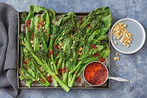 Roasted Greens With Soy And Sambal Oelek Drizzle