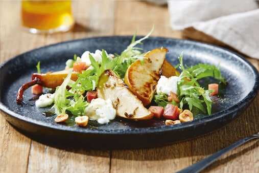 Roasted Pear Salad With Hazelnuts Cottage Cheese And Pancetta