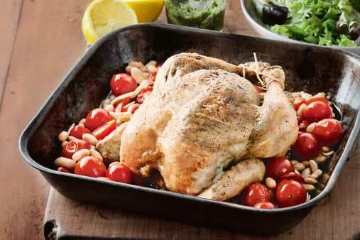 Roasted Pesto Chicken With Cannellini Beans