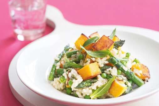 Roasted Pumpkin Asparagus And Mint Risotto