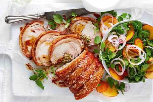 Rolled Pork Loin With Peach And Watercress Salad