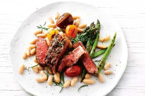Rosemary Steak With Charred Asparagus And White Bean Salad