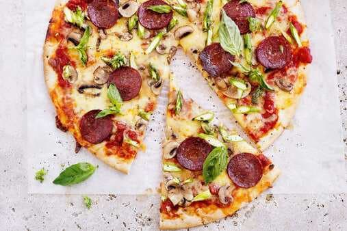 Salami Asparagus & Mushroom Pizza