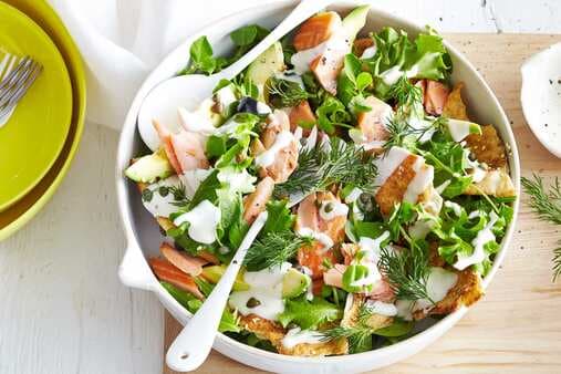 Salmon And Crisp Pita Salad With Light Ranch Dressing