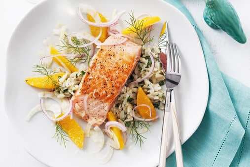Salmon With White Wine Risoni & Fennel Orange Salad