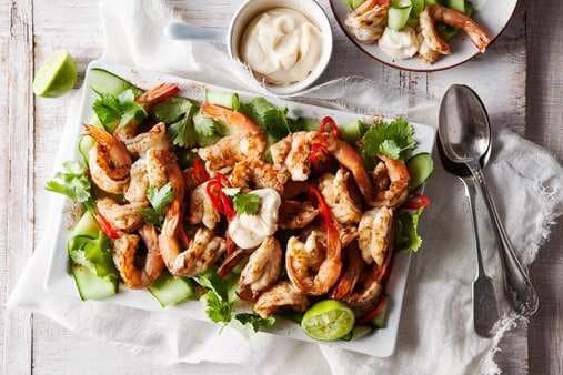 Salt And Pepper Butterflied Prawns With Mayonnaise