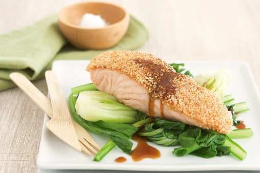 Sesame-Crusted Salmon With Asian Greens