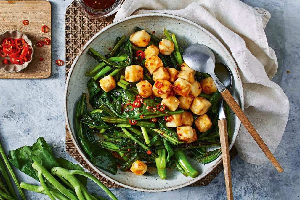 Sichuan-Style Asian Greens Stir-Fry With Crispy Tofu