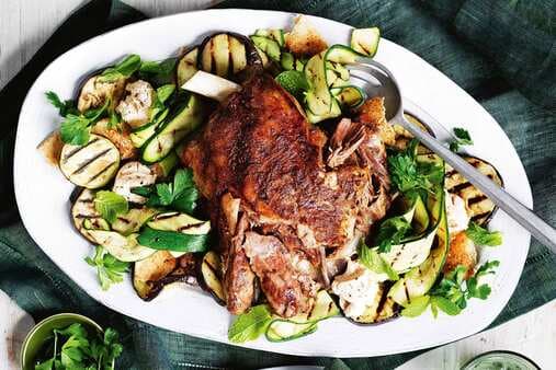 Slow Roasted Lamb With Grilled Eggplant Salad