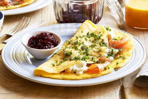 Smoked Salmon Omelette With Goats Cheese And Beetroot Relish