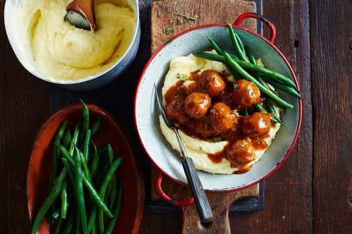 Smoky Barbecue Meatballs With Cheesy Mash
