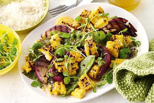 Smoky Barbecued Snow Peas With Chilli Corn