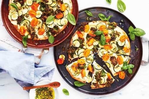 Speedy Zucchini And Ricotta Pizza With Crispy Kale