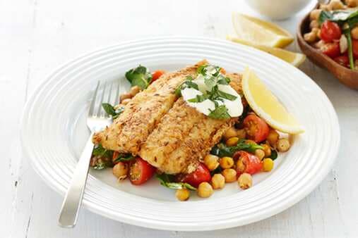 Spice-Crusted Fish With Lemon And Spinach Chickpeas