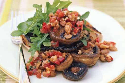 Spiced Mushrooms With Tomato Walnut Dressing
