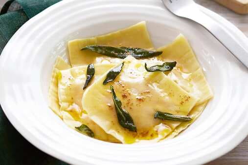 Spiced Pumpkin And Ricotta Ravioli With Butter Sage Sauce