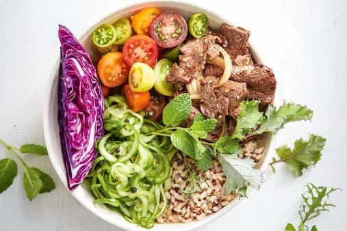 Spicy Beef Bowl With Pickled Cucumber