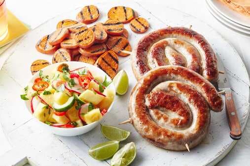 Spiral Pork Sausages With Pineapple Salsa