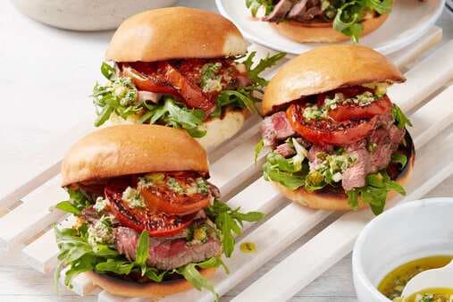 Steak Burger With Rocket Parmesan And Tomatoes