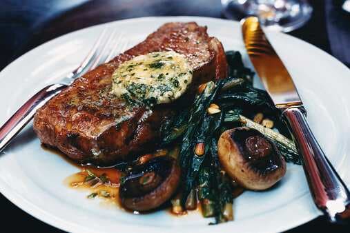Steak With Valdeon Butter And Sherry Mushroom Sauce