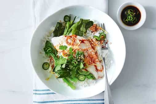 Steamed Soy And Ginger Snapper With Greens