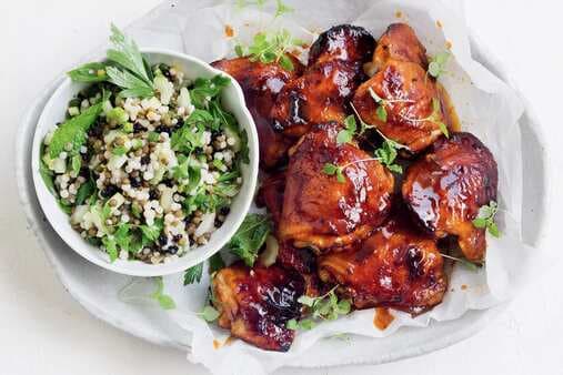 Sticky Harissa Chicken With Pearl Couscous Salad