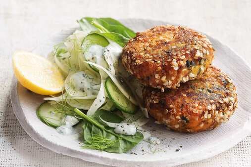 Sweet Potato And Salmon Cakes With Fennel Salad