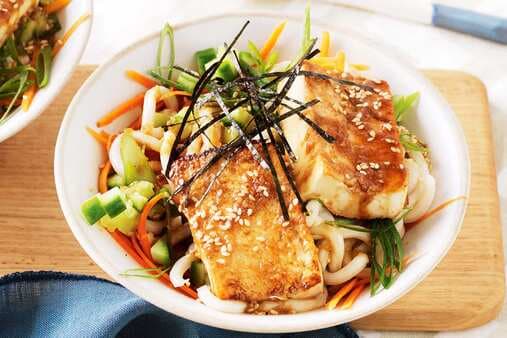 Teriyaki Tofu With Warm Udon And Seaweed Salad