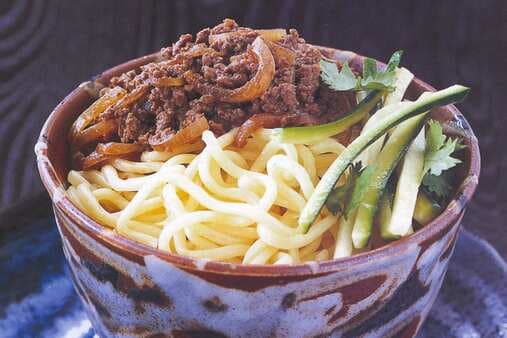 Thick Noodles With Hoisin Beef & Zucchini Salad