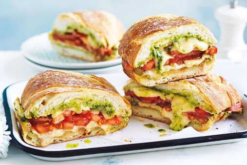 Toasted Cheese Basil And Tomato Sandwich