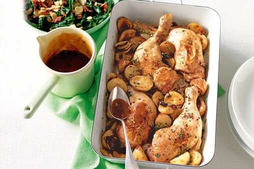 Tray-Roasted Chicken With Potatoes And Garlic Gravy
