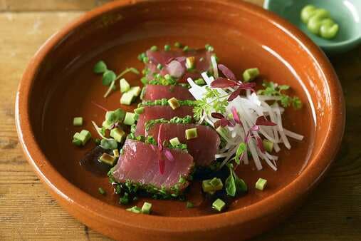 Tuna Avocado And Daikon Salad With Wasabi Dressing