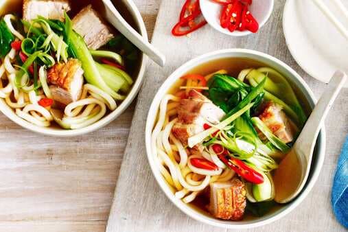 Udon Noodle Soup With Crispy Pork Belly