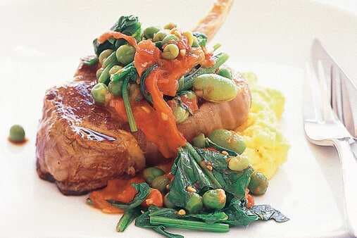 Veal Cutlets With Soft Polenta & Broad Beans