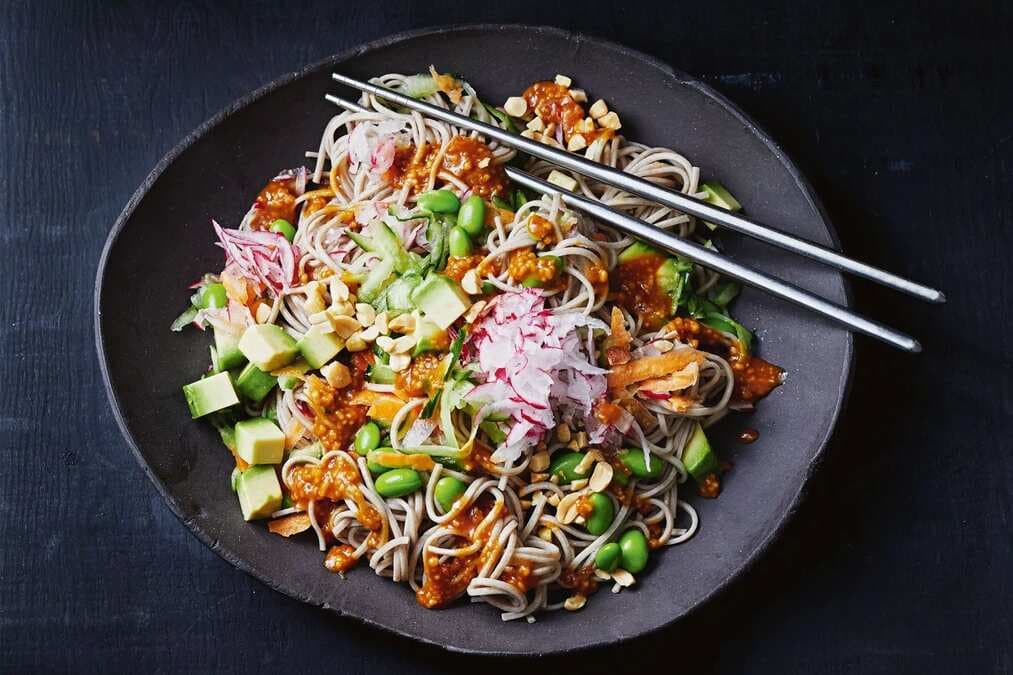 Vegan Soba Noodle Salad With Spicy Peanut Dressing